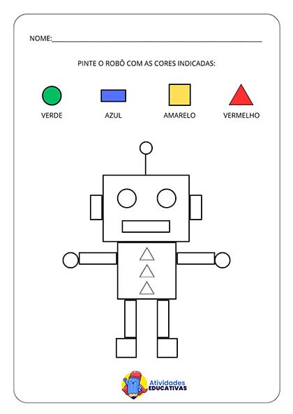 Atividade Formas Geométricas Educação Infantil - Pinte o Robô