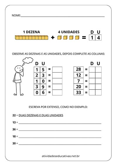 Atividade Matemática 2 Ano Dezena e Unidade