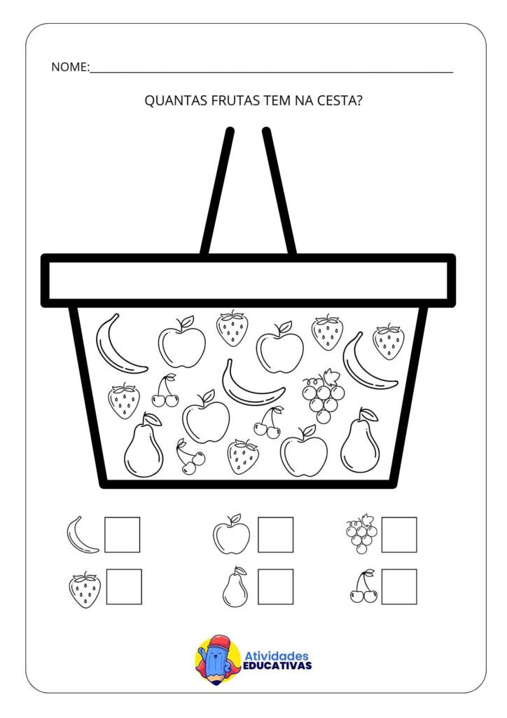 Atividade Matemática Educação Infantil - Contar Frutas na Sacola