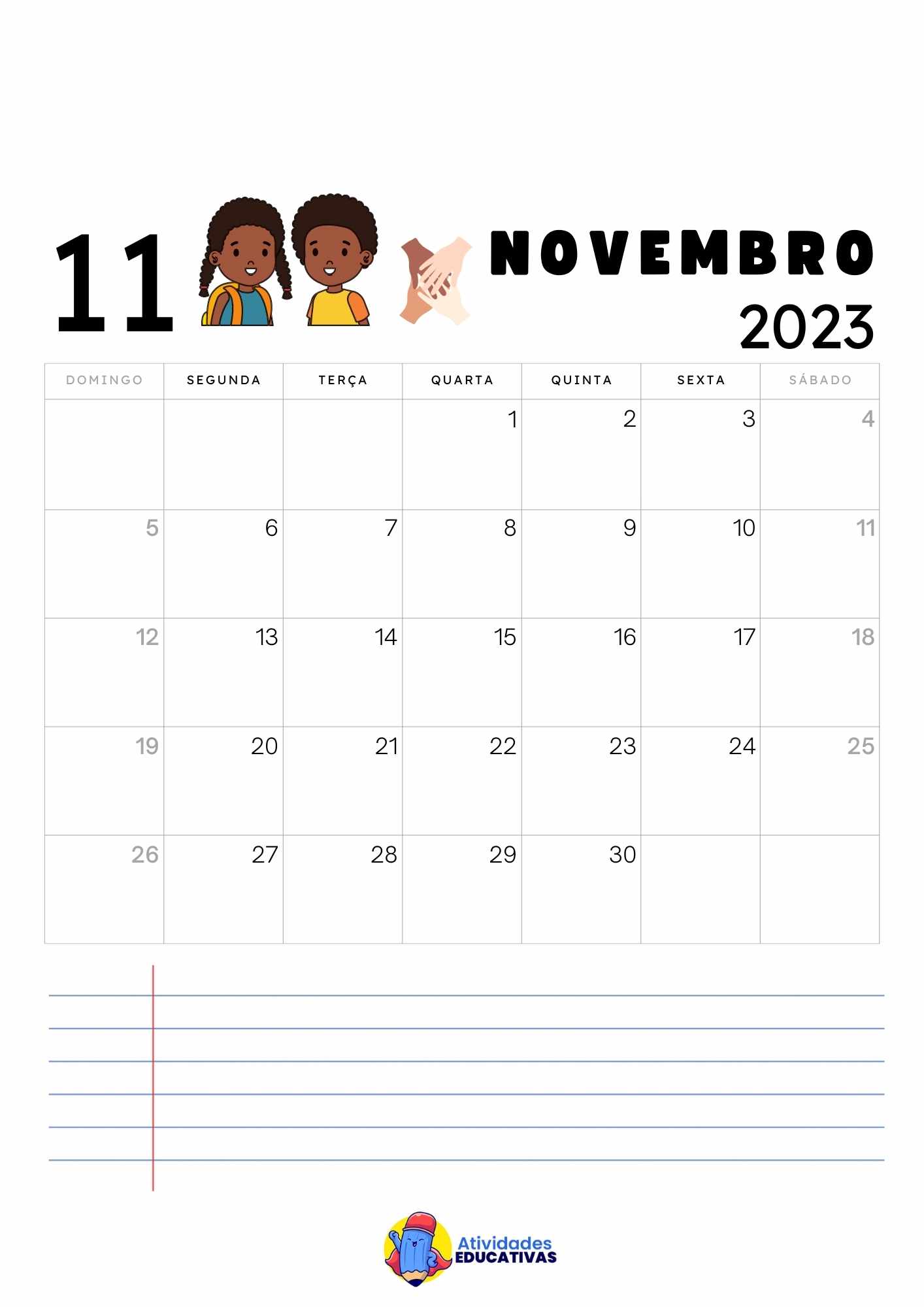 CALENDÁRIO DE 2 DE NOVEMBRO DE 2023 @ALUNONOTADEZ10 #educação  #ensinofundamental #matemática 