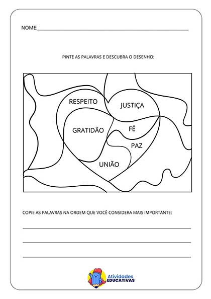 Atividade de Ensino Religioso sobre a Cultura de Paz - 1º e 2º ano