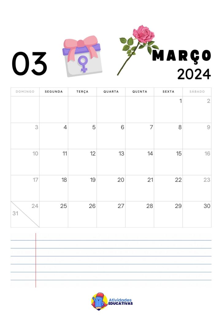Calendário Março 2024