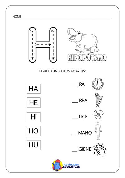 Atividade Letra H - Ligue e Complete