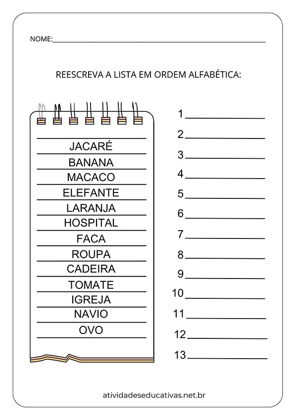 Atividade de Ordem Alfabética - Lista