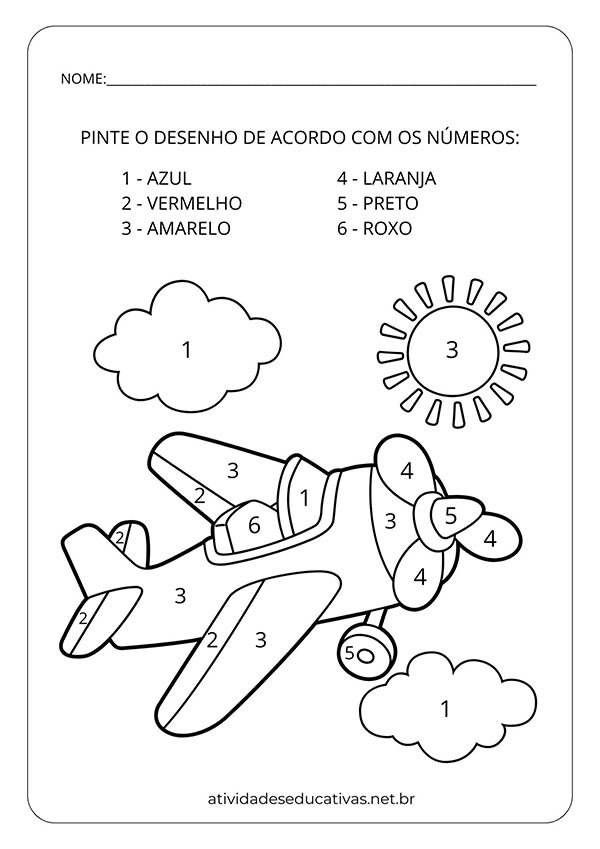 Atividade de Pintura Dirigida com Números - Avião