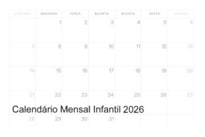 Calendário Mensal infantil 2026