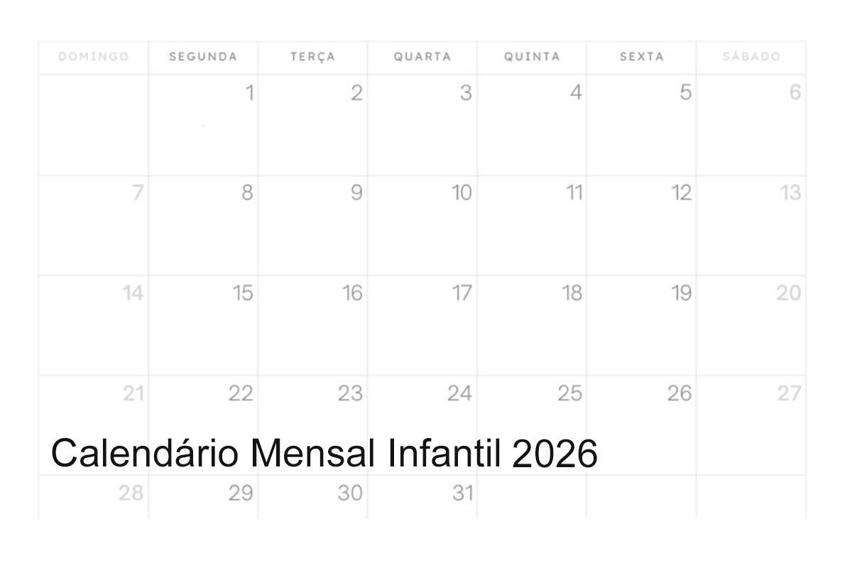 Calendário Mensal infantil 2026