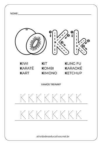 Atividade Letra K Cobrir o Pontilhado