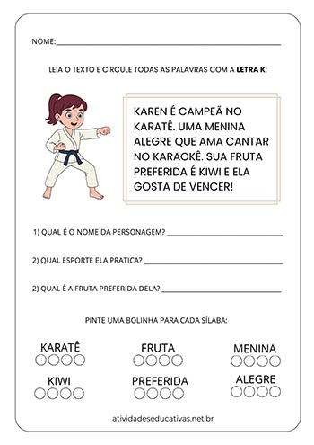 Atividade Letra K com texto