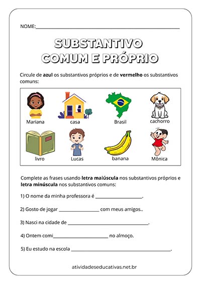 Atividade Substantivo Comum e Próprio