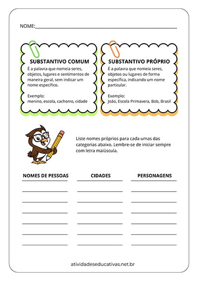 Atividade Substantivo Comum e Próprio