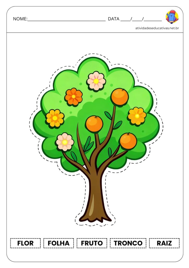 Atividade de Recortar e Colar as Partes da Árvore